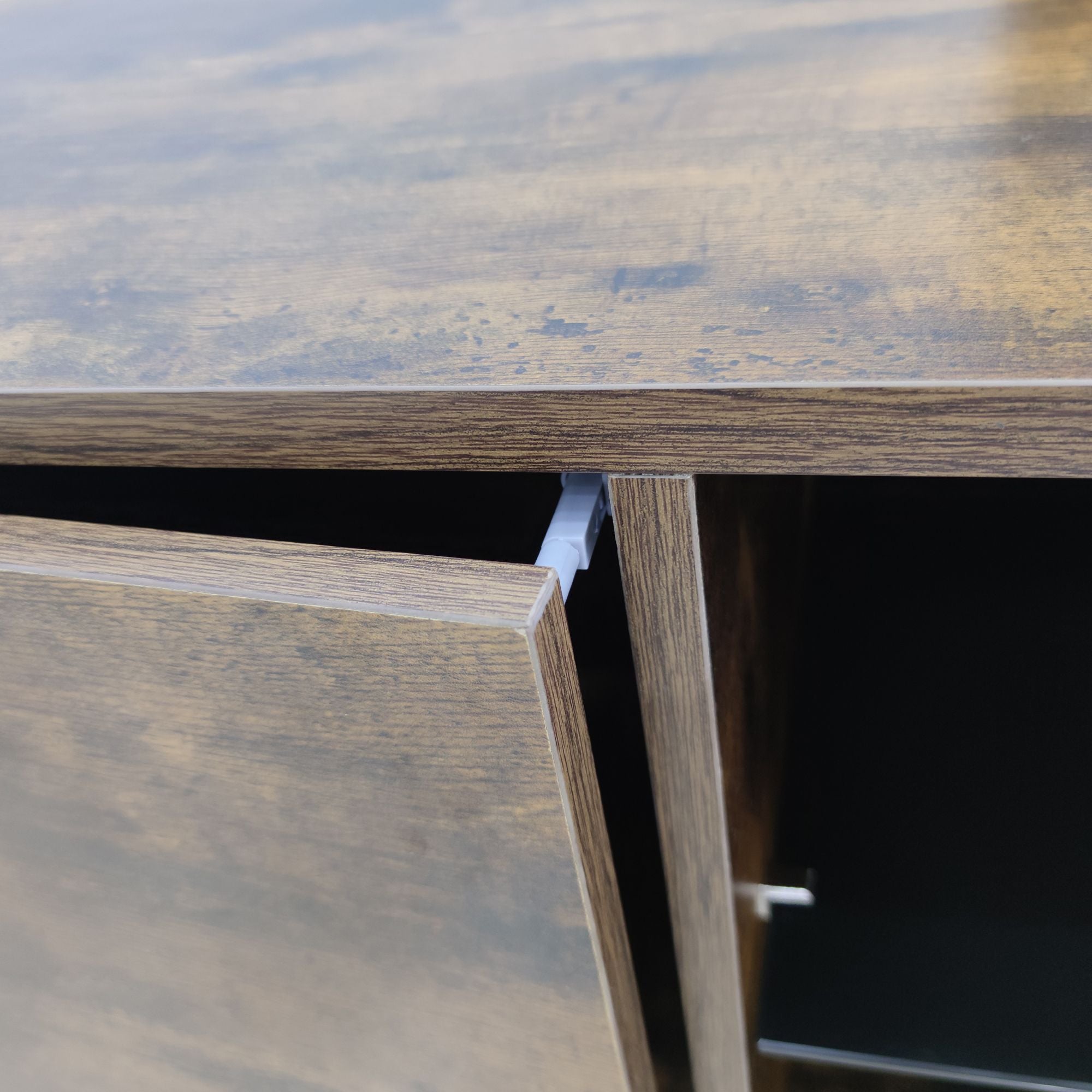 Rustic Brown TV Console with Push-to-Open Storage for Living Room