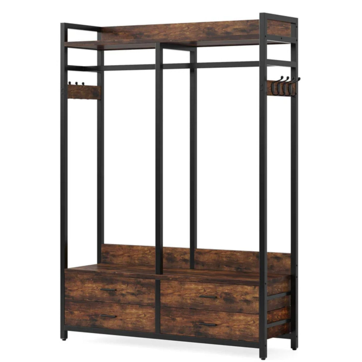 Rustic Coat Racks with 4 Drawers and 8 Hooks for Closet