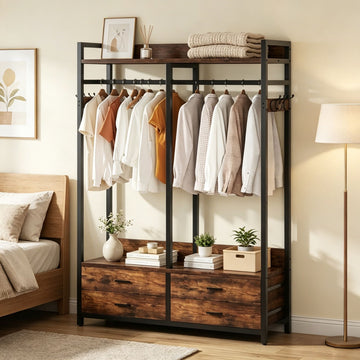 Rustic Coat Racks with 4 Drawers and 8 Hooks for Closet