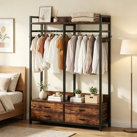 Rustic Coat Racks with 4 Drawers and 8 Hooks for Closet