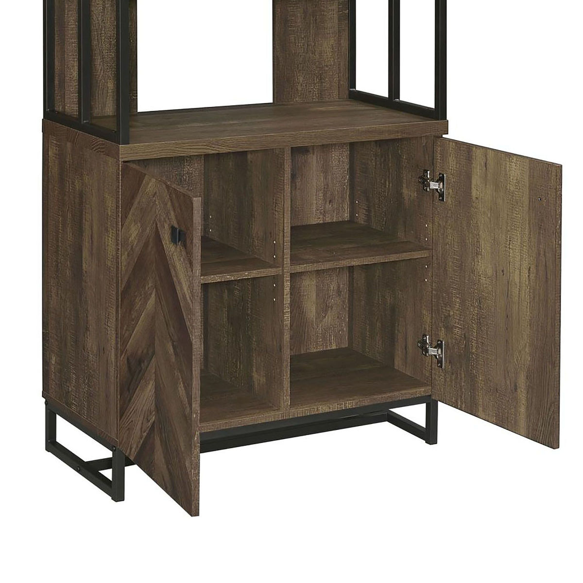Rustic Oak Herringbone Bookcase with Open and Concealed Storage