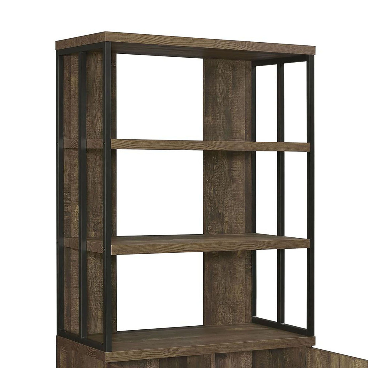 Rustic Oak Herringbone Bookcase with Open and Concealed Storage