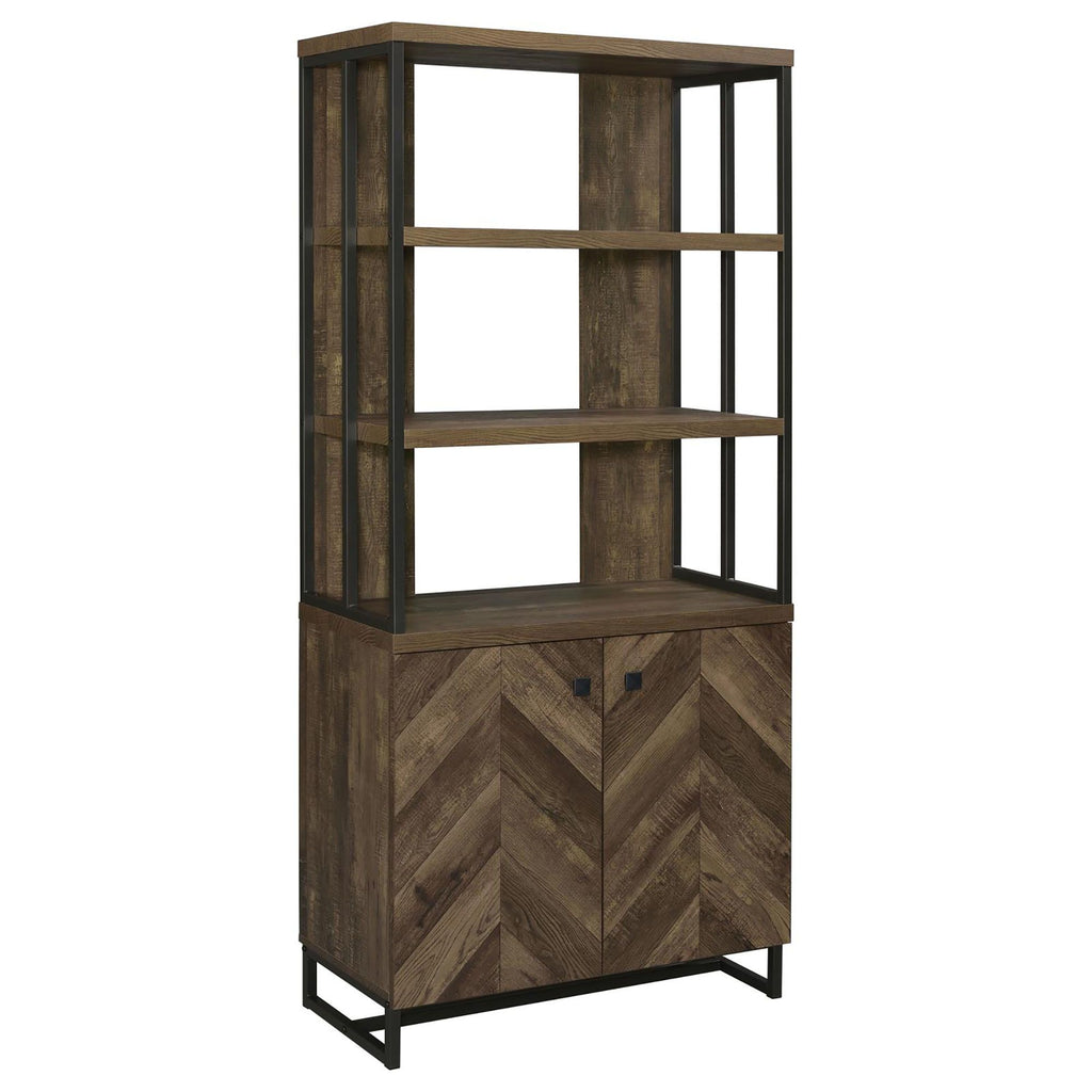 Rustic Oak Herringbone Bookcase with Open and Concealed Storage