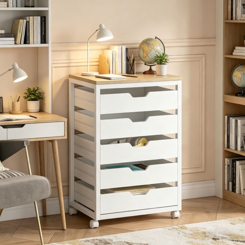 Five-Drawer Mobile Storage Cabinet with Locking Rolling Wheels