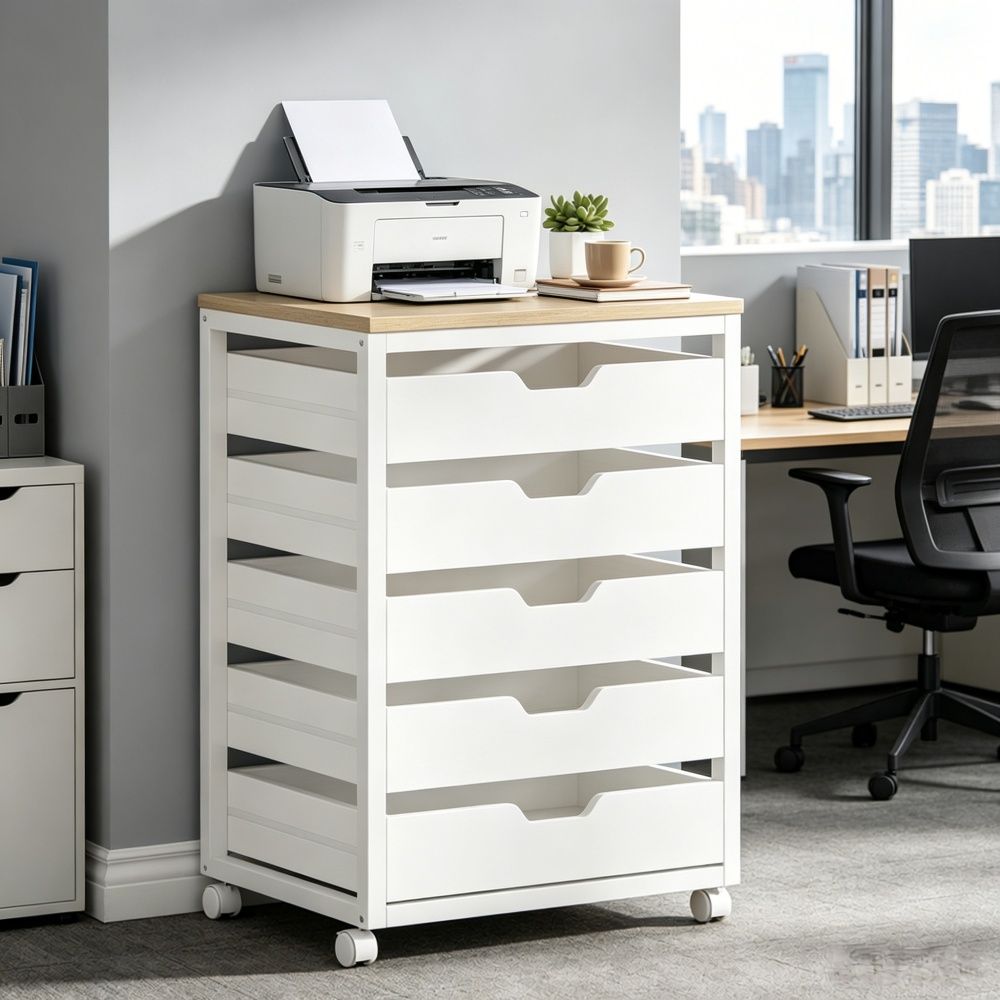Five-Drawer Mobile Storage Cabinet with Locking Rolling Wheels