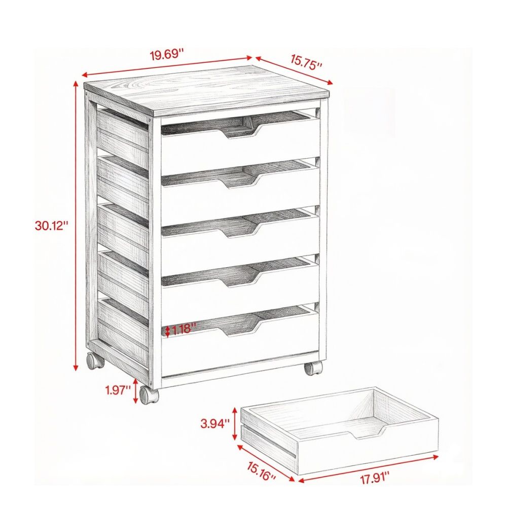 Five-Drawer Mobile Storage Cabinet with Locking Rolling Wheels