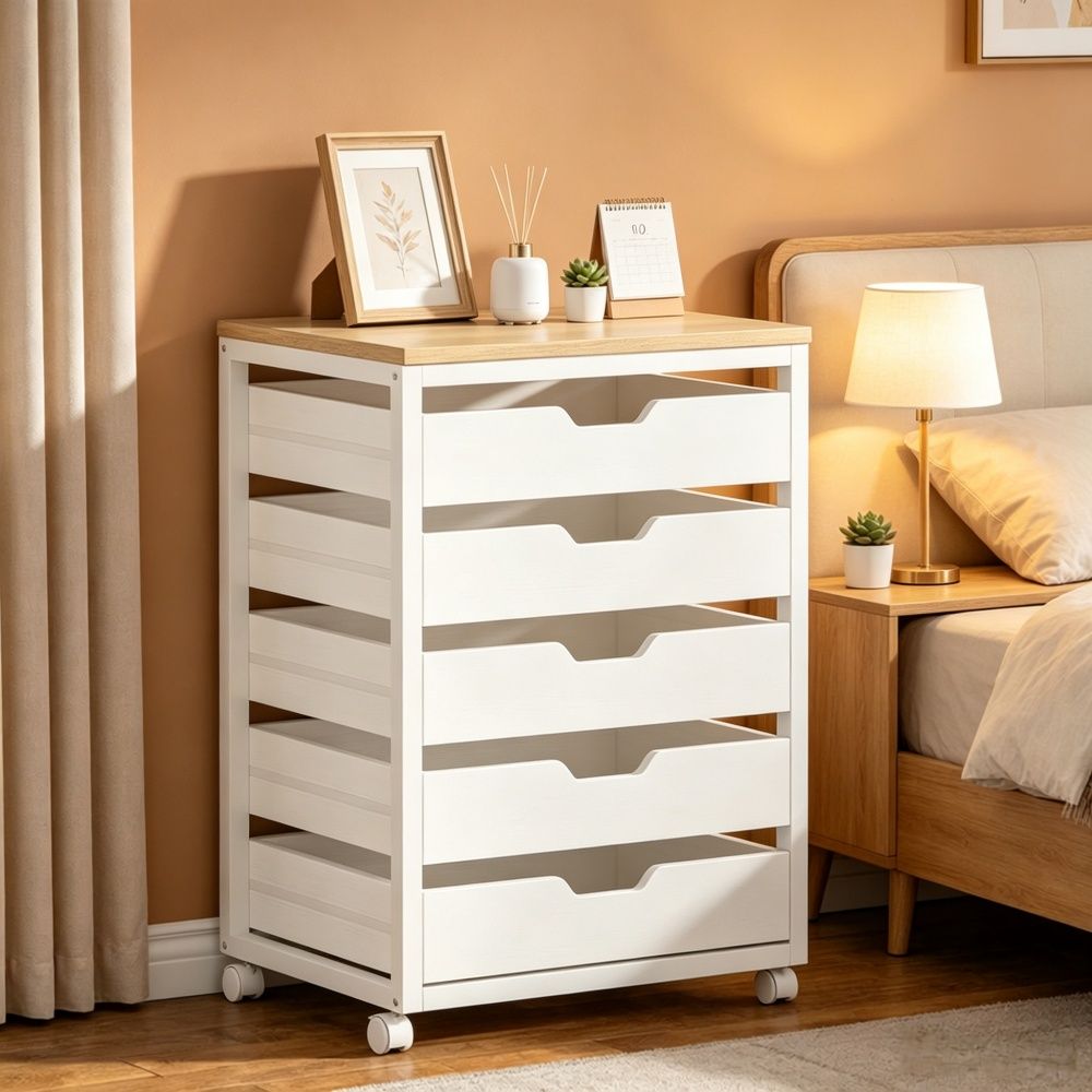 Five-Drawer Mobile Storage Cabinet with Locking Rolling Wheels