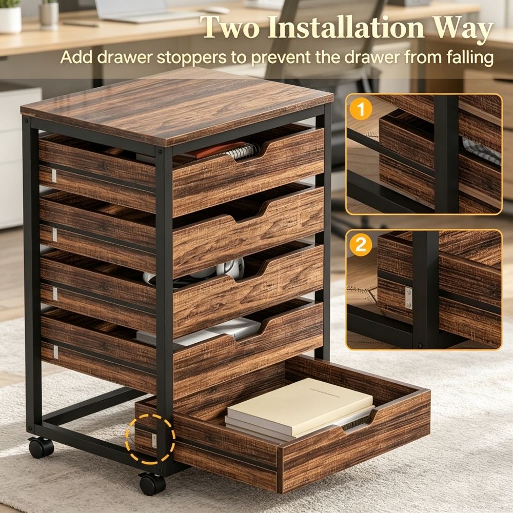 Rolling Five-Drawer Storage Cabinet for Office or Study