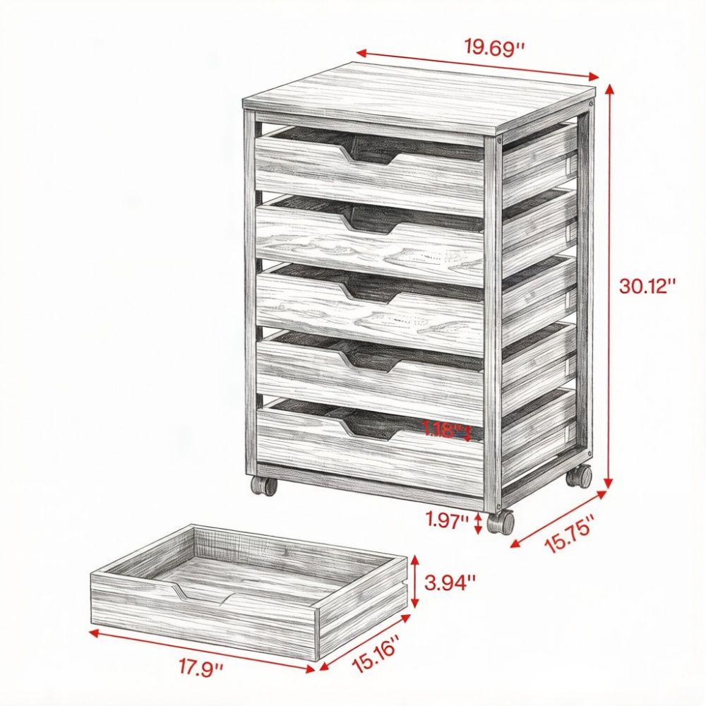Rolling Five-Drawer Storage Cabinet for Office or Study
