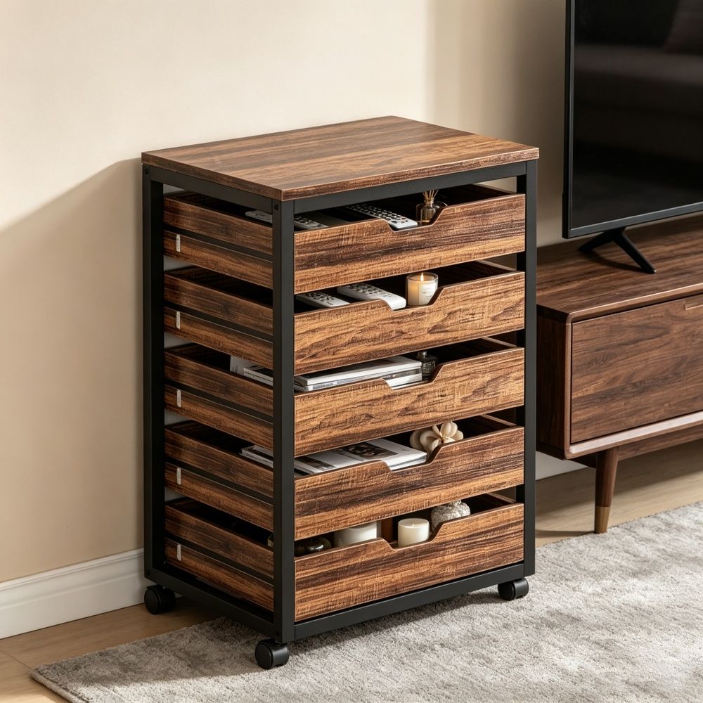 Rolling Five-Drawer Storage Cabinet for Office or Study