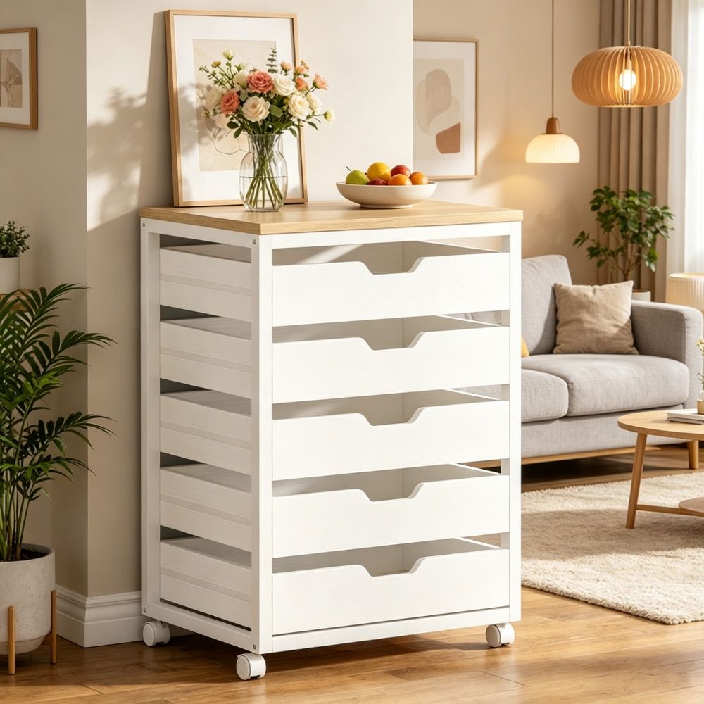 Five-Drawer Mobile Storage Cabinet with Locking Rolling Wheels