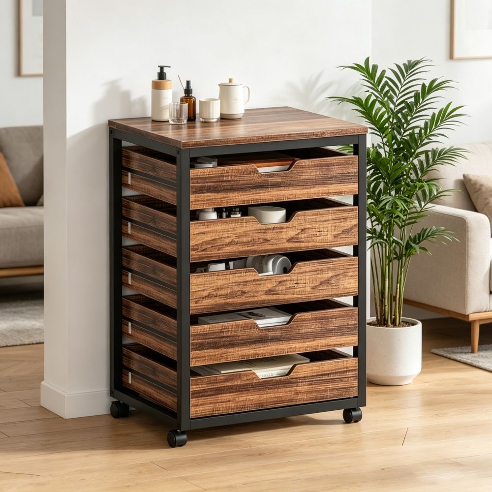 Rolling Five-Drawer Storage Cabinet for Office or Study