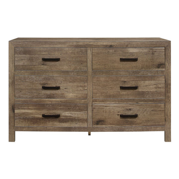 Rustic 6-Drawer Dresser with Weathered Pine Finish – Mandan Collection