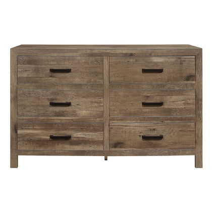 Rustic 6-Drawer Dresser with Weathered Pine Finish – Mandan Collection