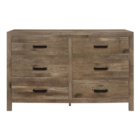 Rustic 6-Drawer Dresser with Weathered Pine Finish – Mandan Collection