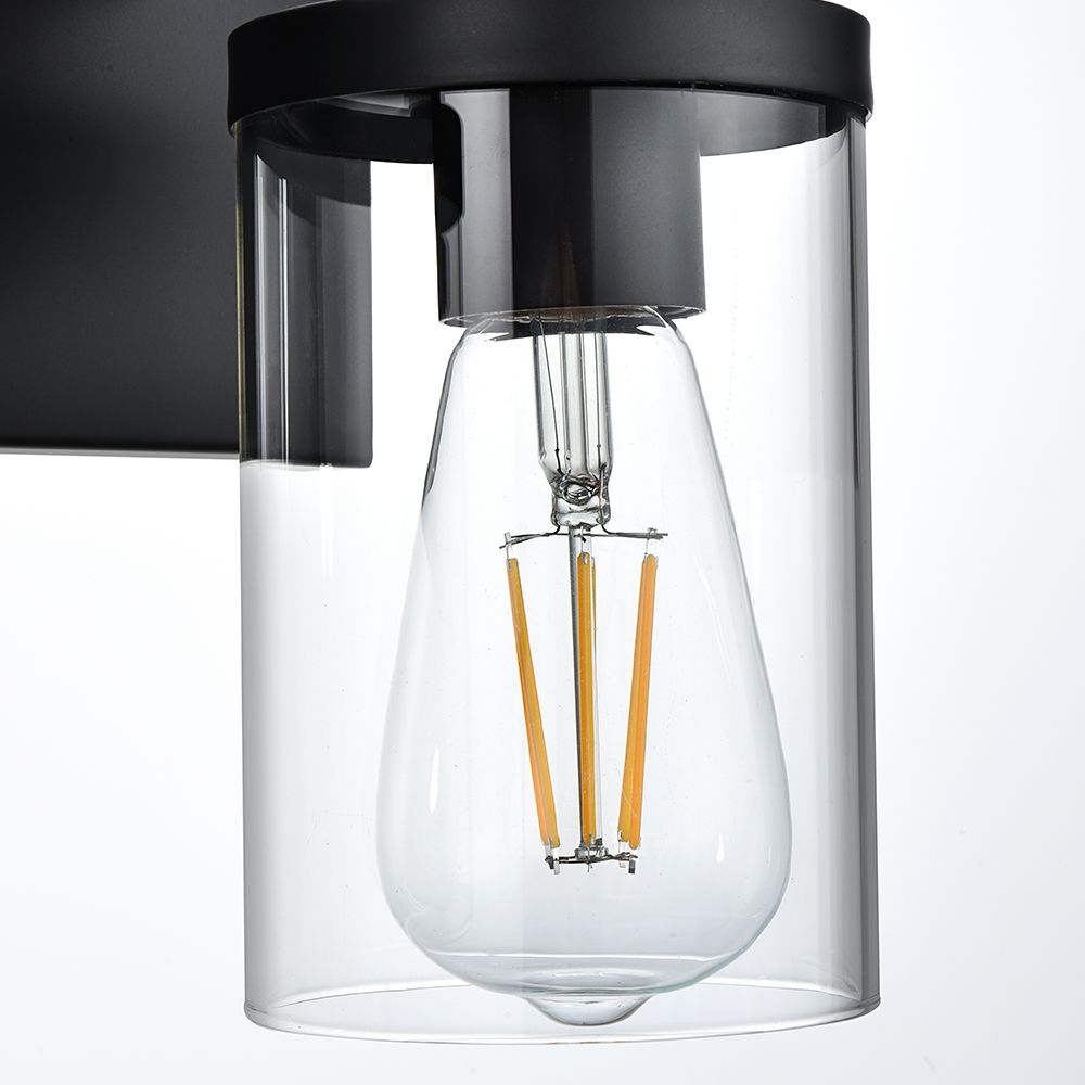Rustic Wall Light Fixture in Matte Black with Clear Glass Shades