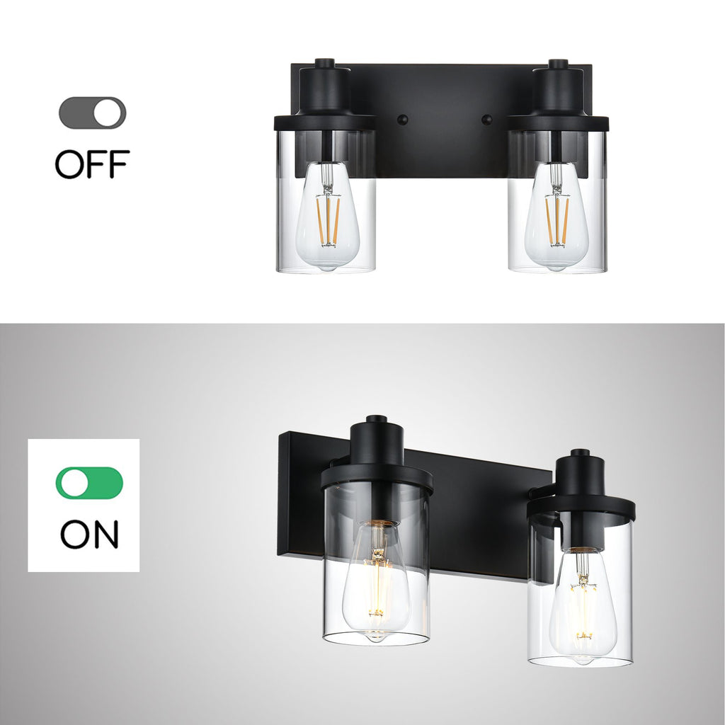 Rustic Wall Light Fixture in Matte Black with Clear Glass Shades