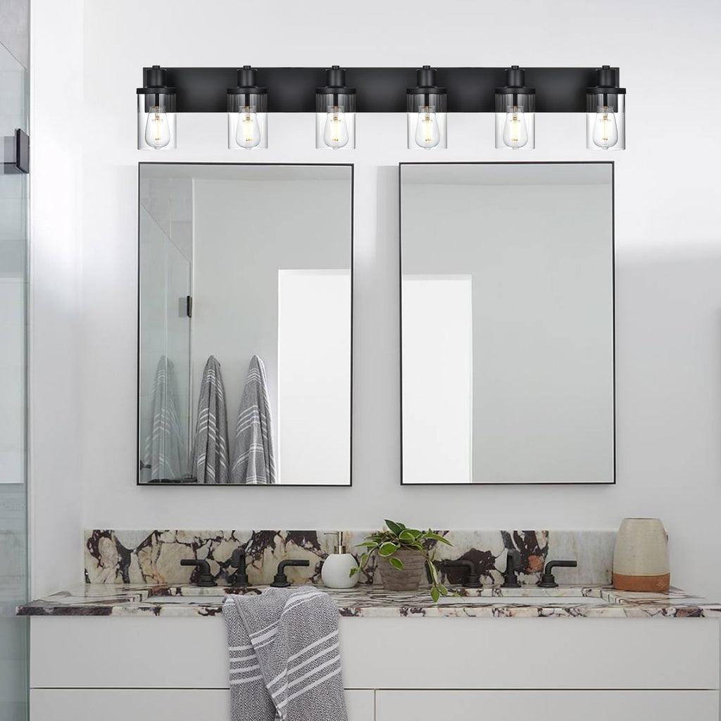Rustic Wall Light Fixture in Matte Black with Clear Glass Shades