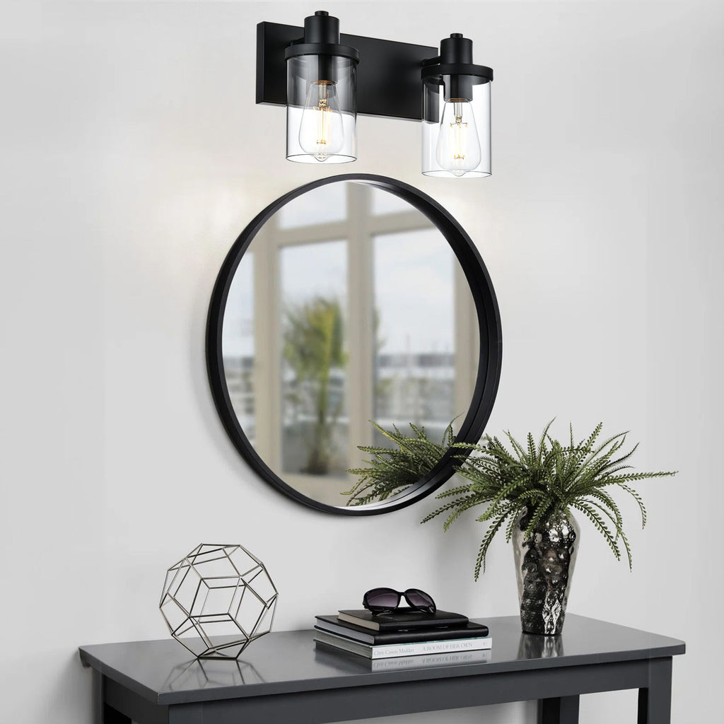 Rustic Wall Light Fixture in Matte Black with Clear Glass Shades