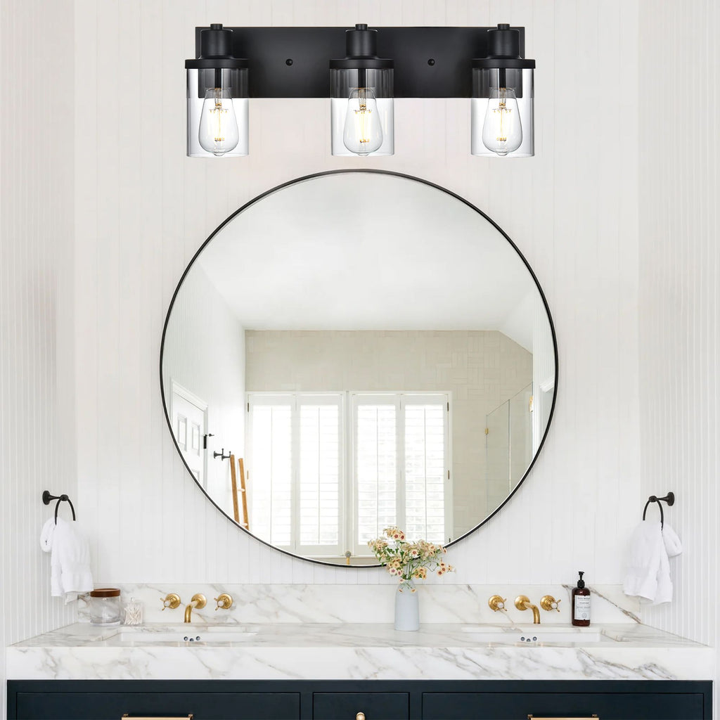Rustic Wall Light Fixture in Matte Black with Clear Glass Shades