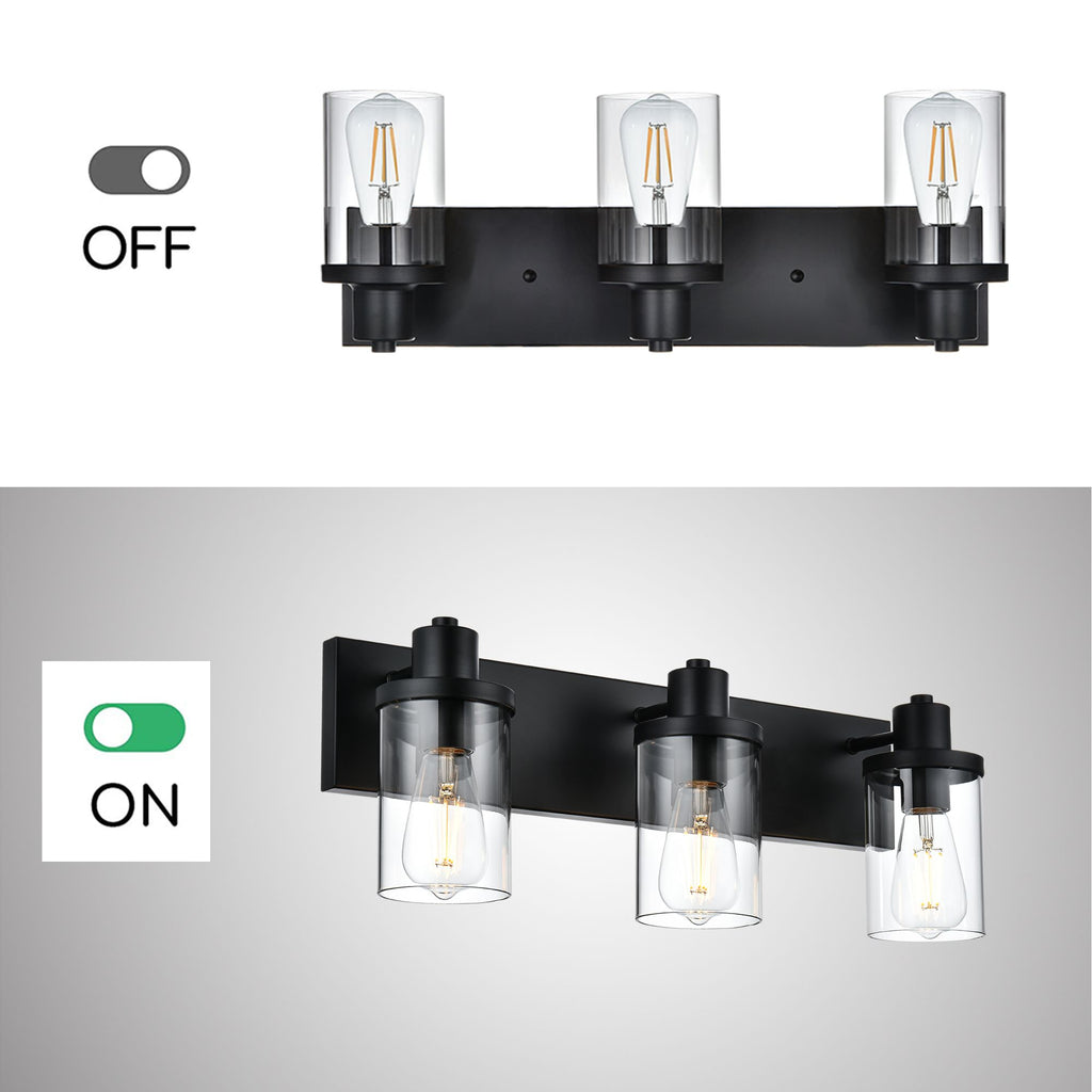 Rustic Wall Light Fixture in Matte Black with Clear Glass Shades