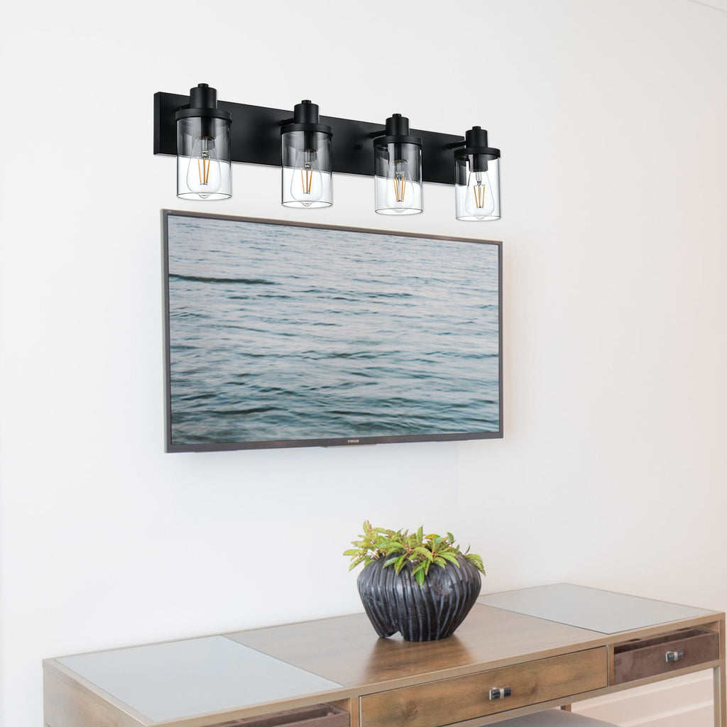 Rustic Wall Light Fixture in Matte Black with Clear Glass Shades