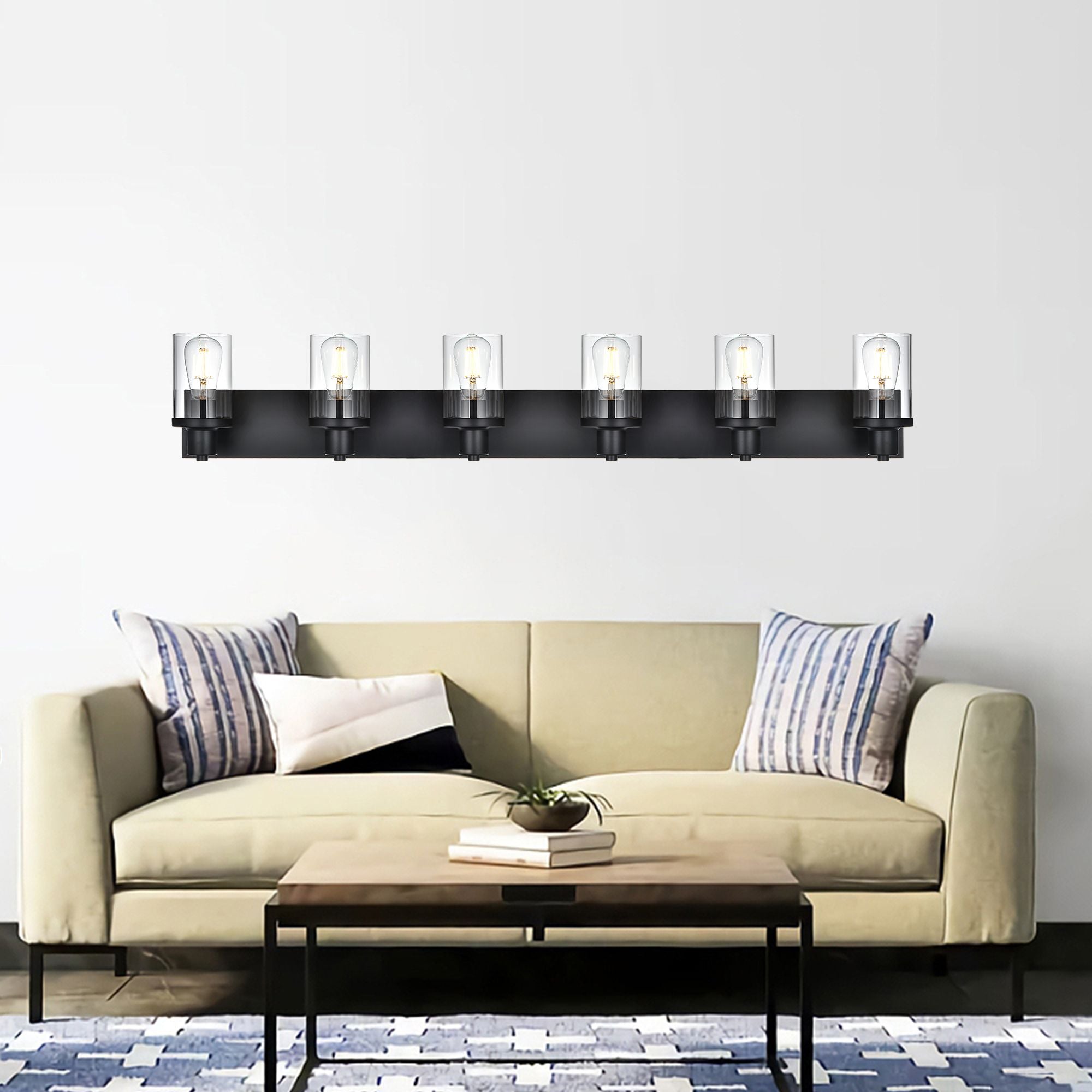Rustic Wall Light Fixture in Matte Black with Clear Glass Shades