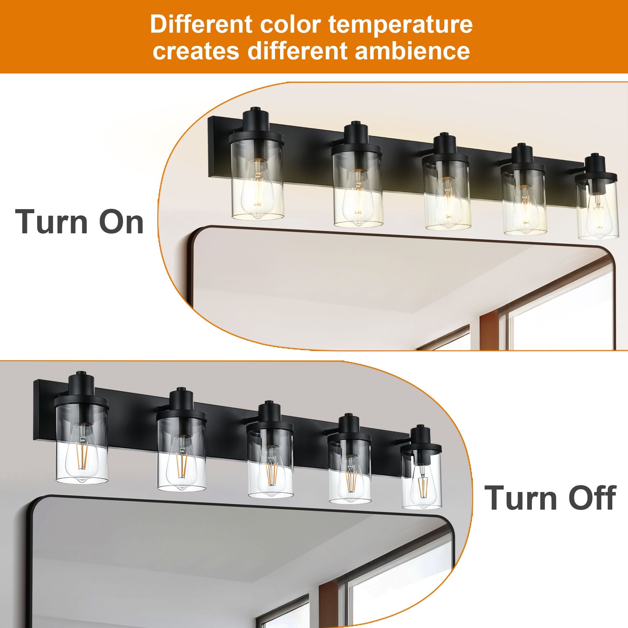Rustic Wall Light Fixture in Matte Black with Clear Glass Shades