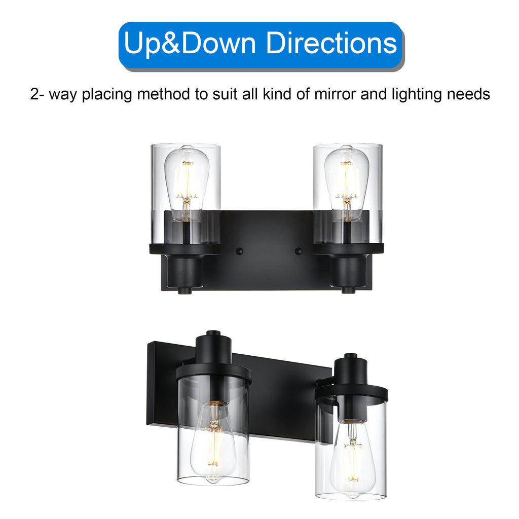 Rustic Wall Light Fixture in Matte Black with Clear Glass Shades