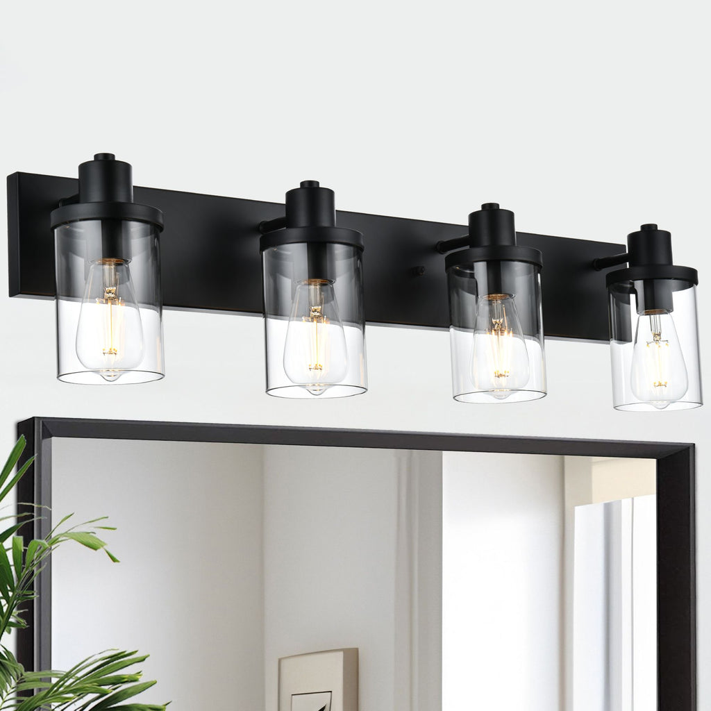 Rustic Wall Light Fixture in Matte Black with Clear Glass Shades