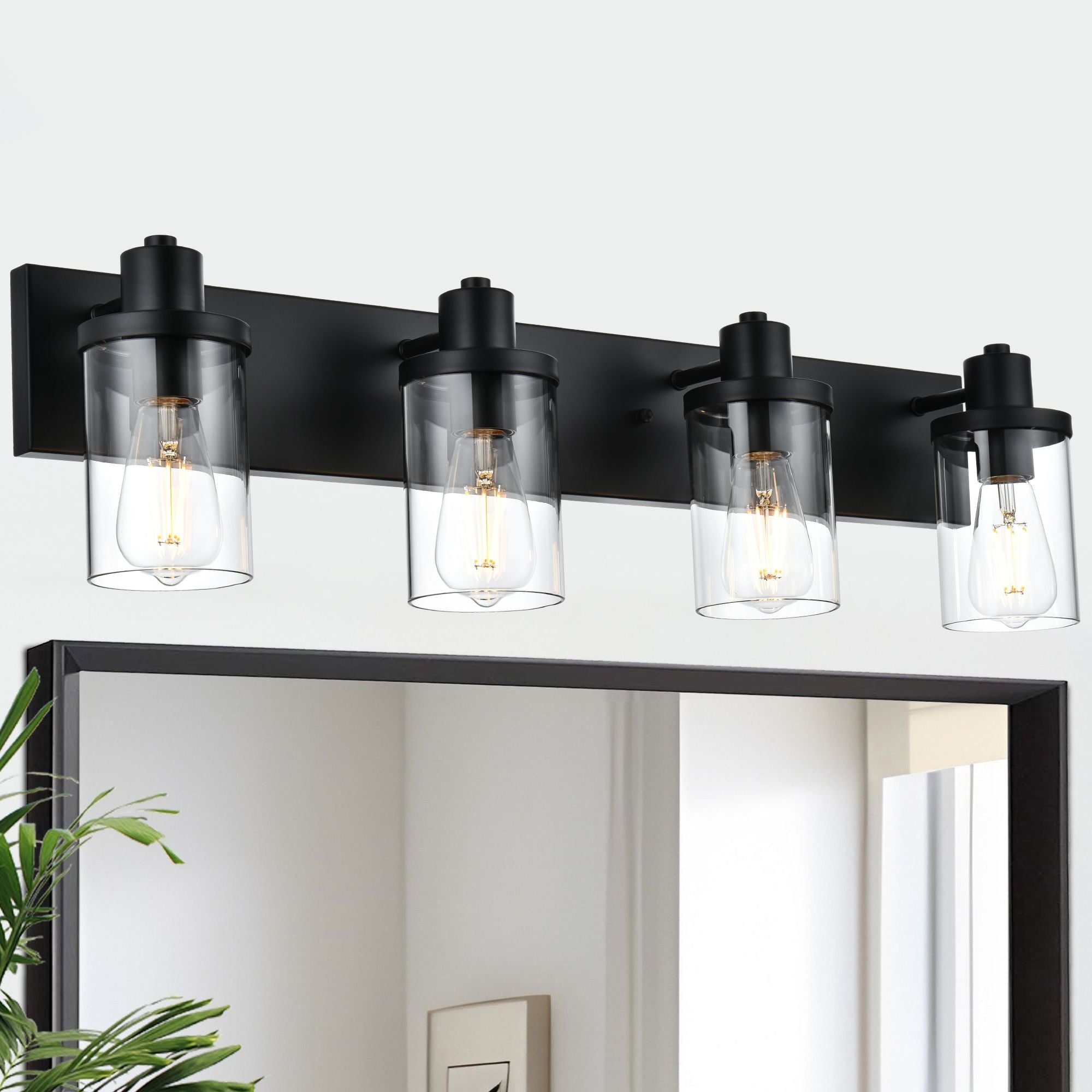 Rustic Wall Light Fixture in Matte Black with Clear Glass Shades