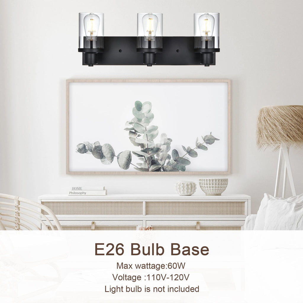 Rustic Wall Light Fixture in Matte Black with Clear Glass Shades