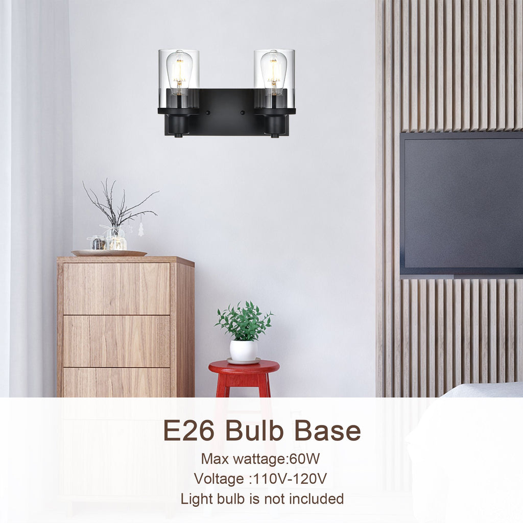 Rustic Wall Light Fixture in Matte Black with Clear Glass Shades
