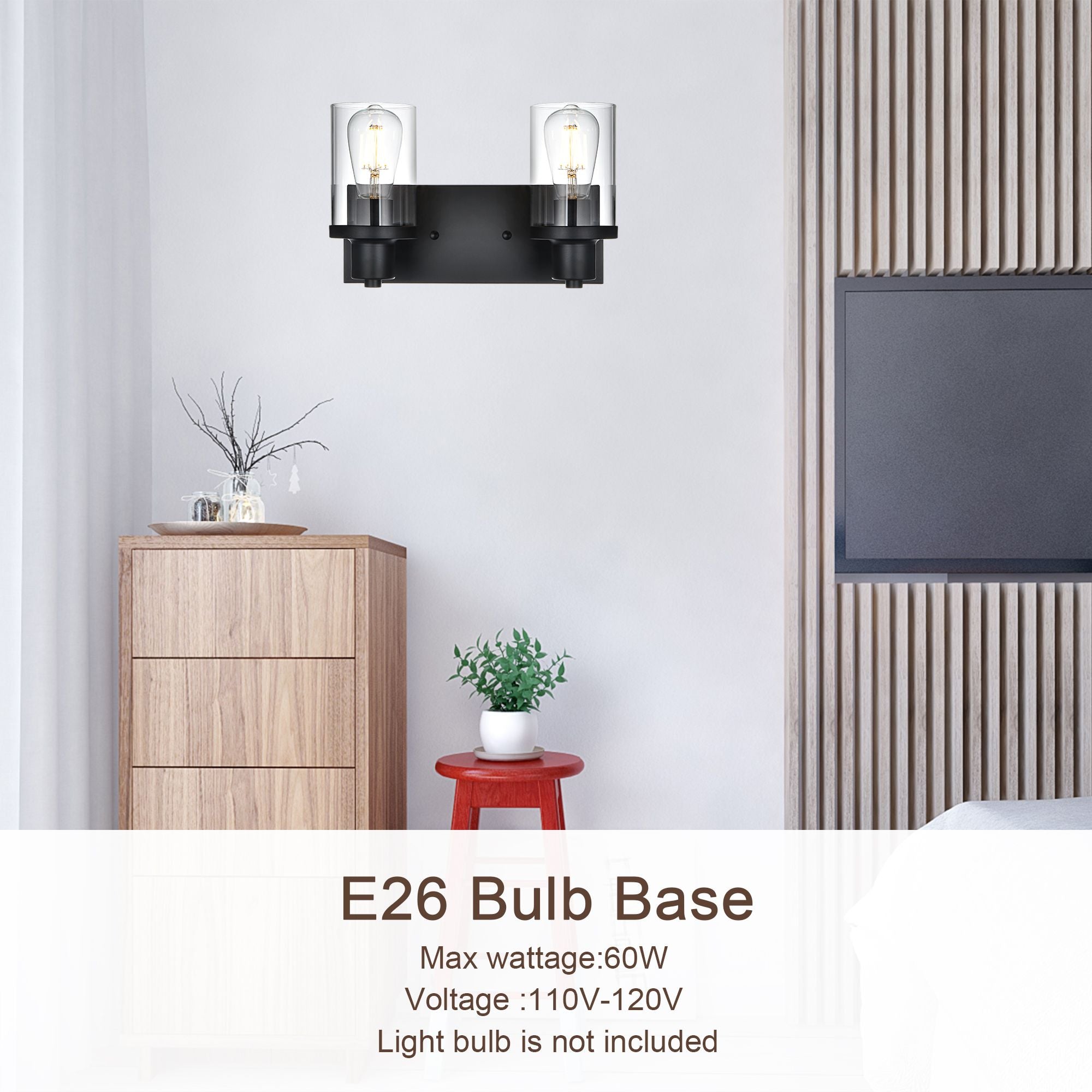 Rustic Wall Light Fixture in Matte Black with Clear Glass Shades