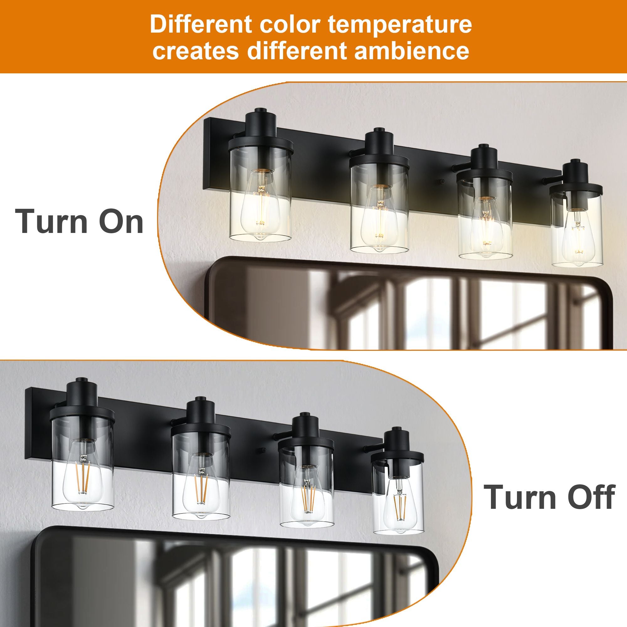 Rustic Wall Light Fixture in Matte Black with Clear Glass Shades