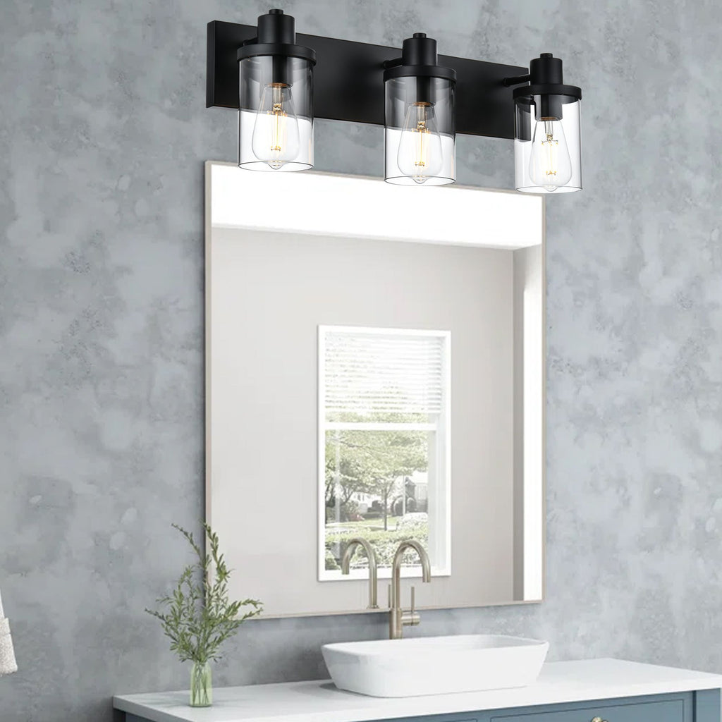 Rustic Wall Light Fixture in Matte Black with Clear Glass Shades