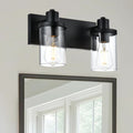 Rustic Wall Light Fixture in Matte Black with Clear Glass Shades - 2-Light