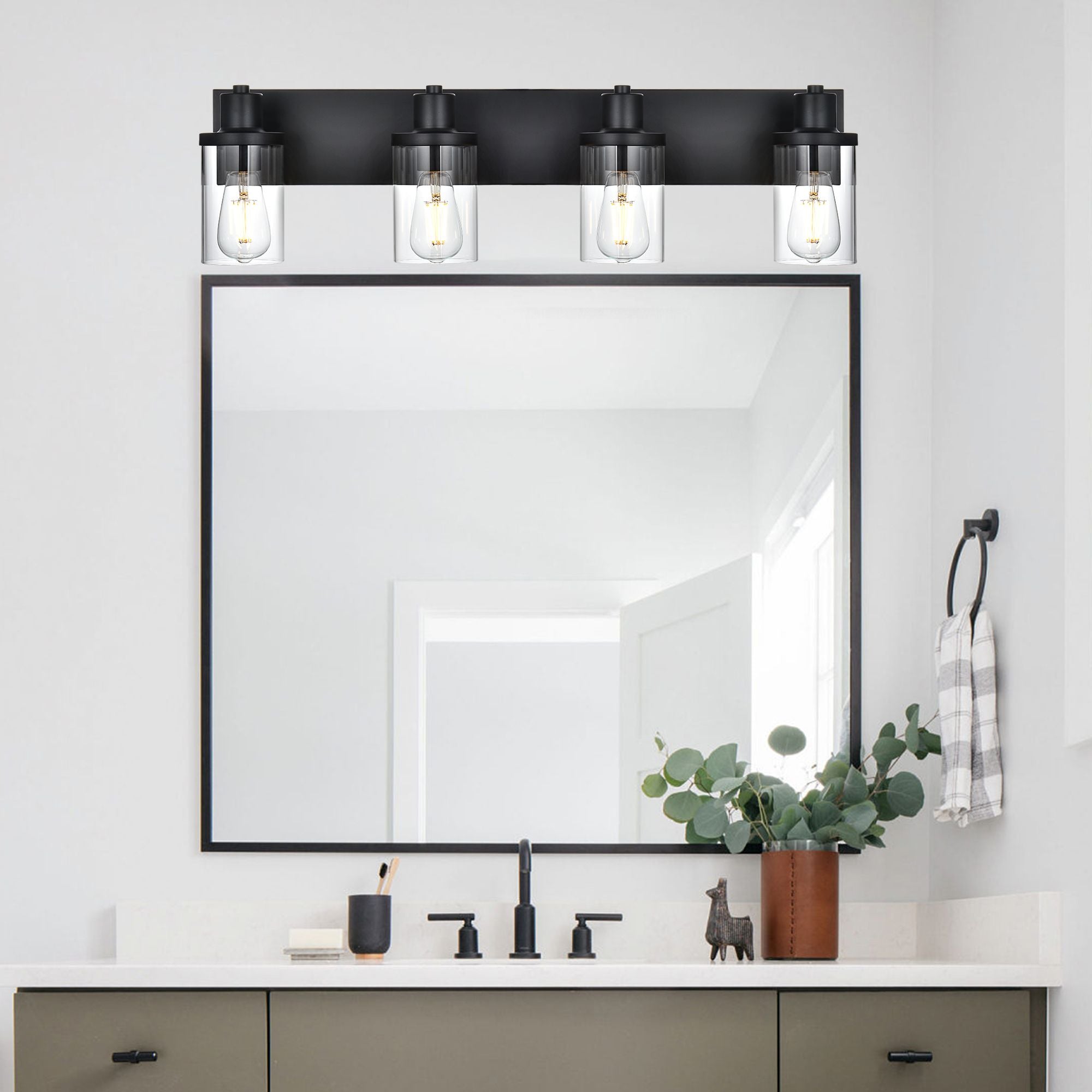 Rustic Wall Light Fixture in Matte Black with Clear Glass Shades