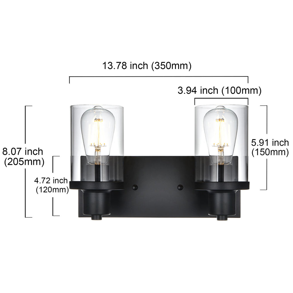 Rustic Wall Light Fixture in Matte Black with Clear Glass Shades