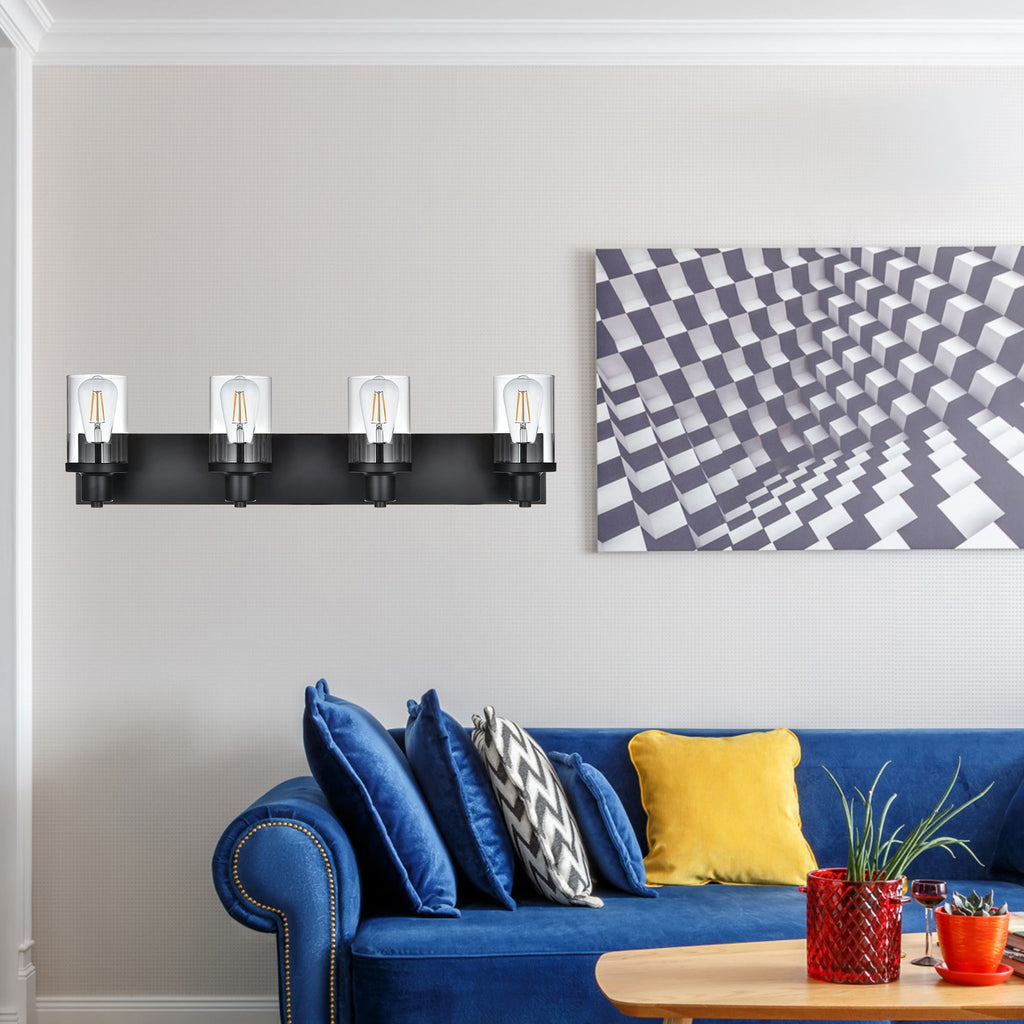 Rustic Wall Light Fixture in Matte Black with Clear Glass Shades - 4-Light
