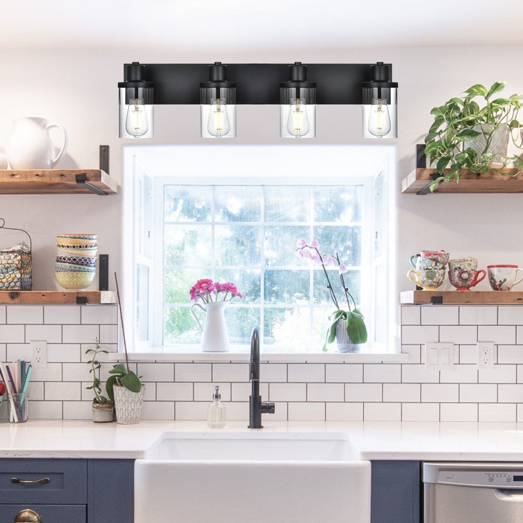 Rustic Wall Light Fixture in Matte Black with Clear Glass Shades