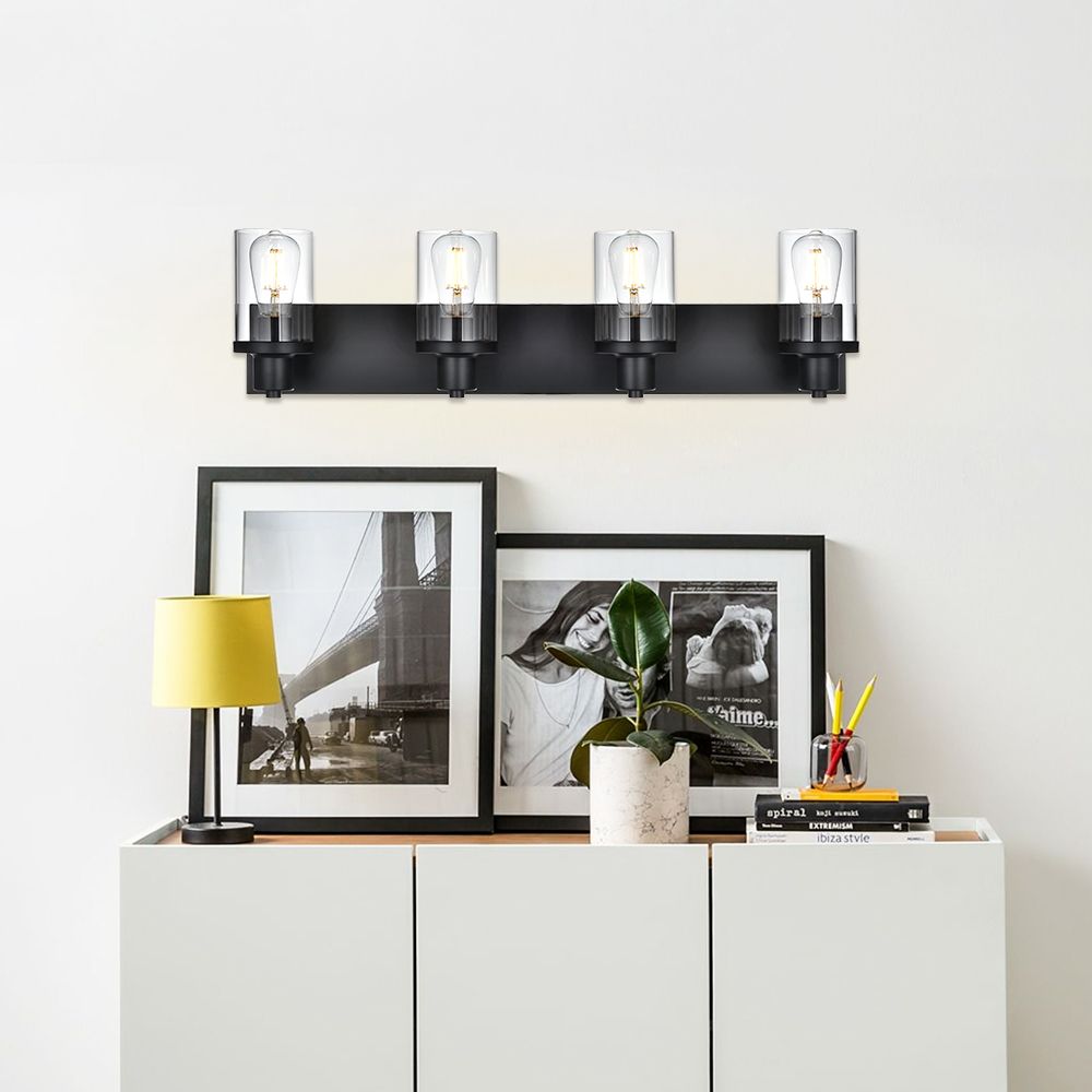 Rustic Wall Light Fixture in Matte Black with Clear Glass Shades