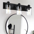 Rustic Wall Light Fixture in Matte Black with Clear Glass Shades - 3-Light