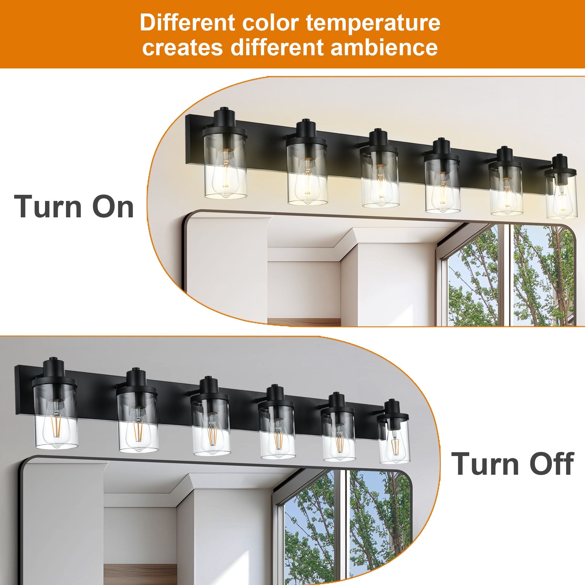 Rustic Wall Light Fixture in Matte Black with Clear Glass Shades