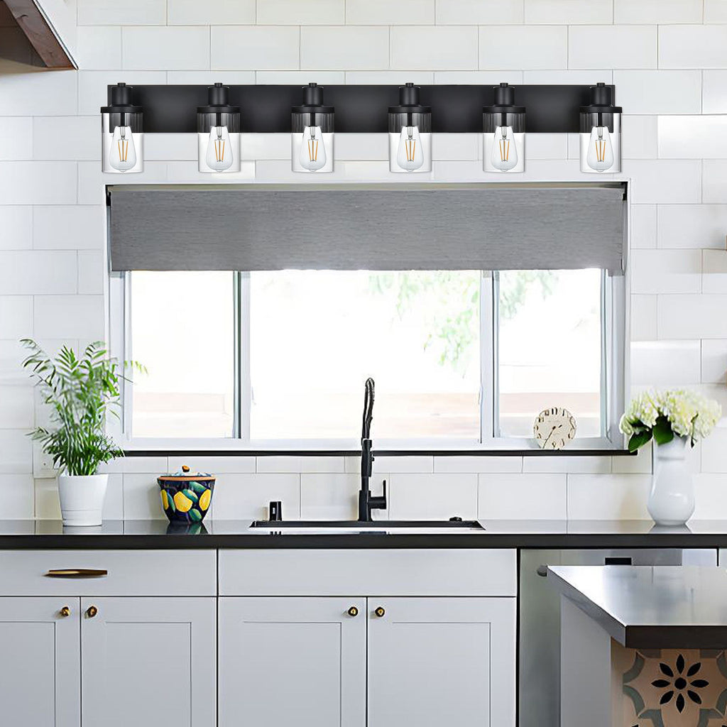 Rustic Wall Light Fixture in Matte Black with Clear Glass Shades