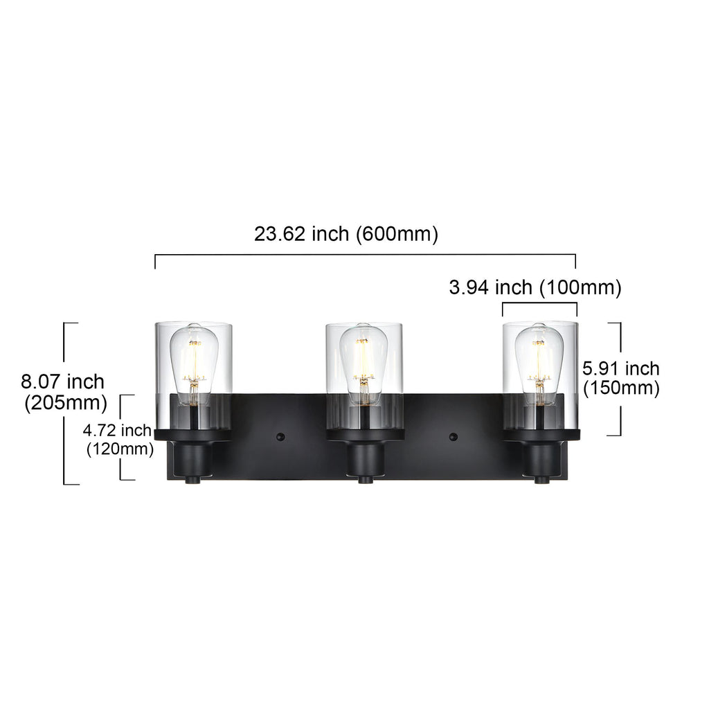 Rustic Wall Light Fixture in Matte Black with Clear Glass Shades
