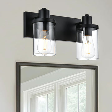 Rustic Wall Light Fixture in Matte Black with Clear Glass Shades