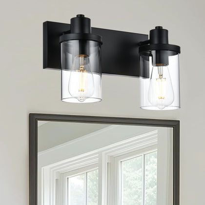 Rustic Wall Light Fixture in Matte Black with Clear Glass Shades