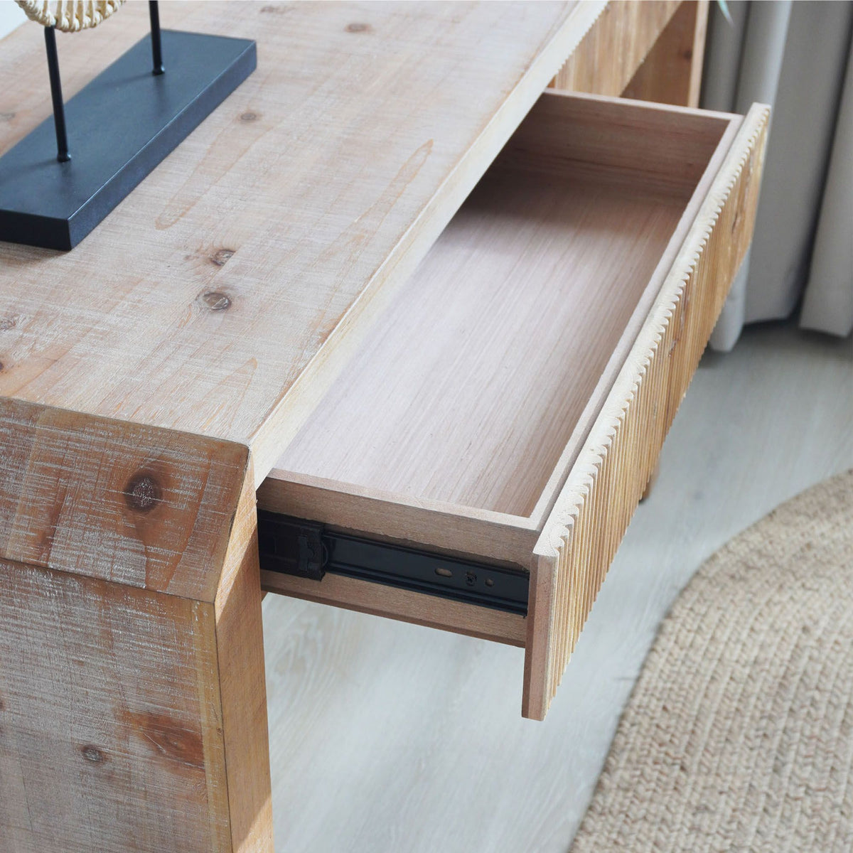 Rustic Console Table with Ribbed Drawer