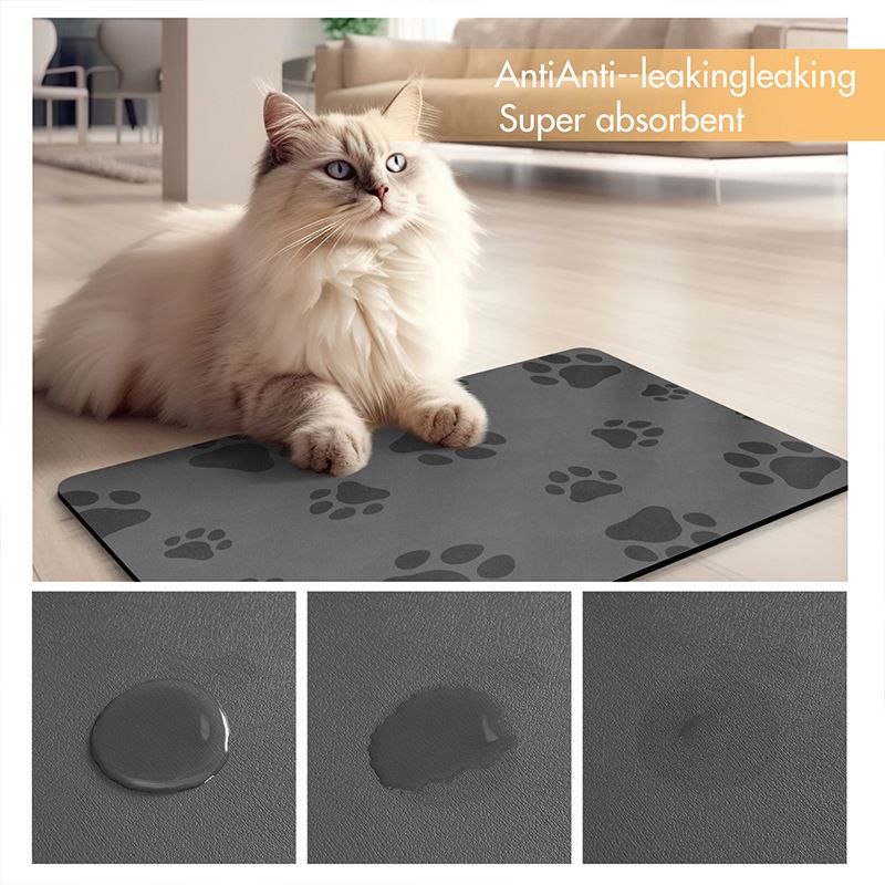 water-ready Bowl Mat with Grid and Paw Print Design